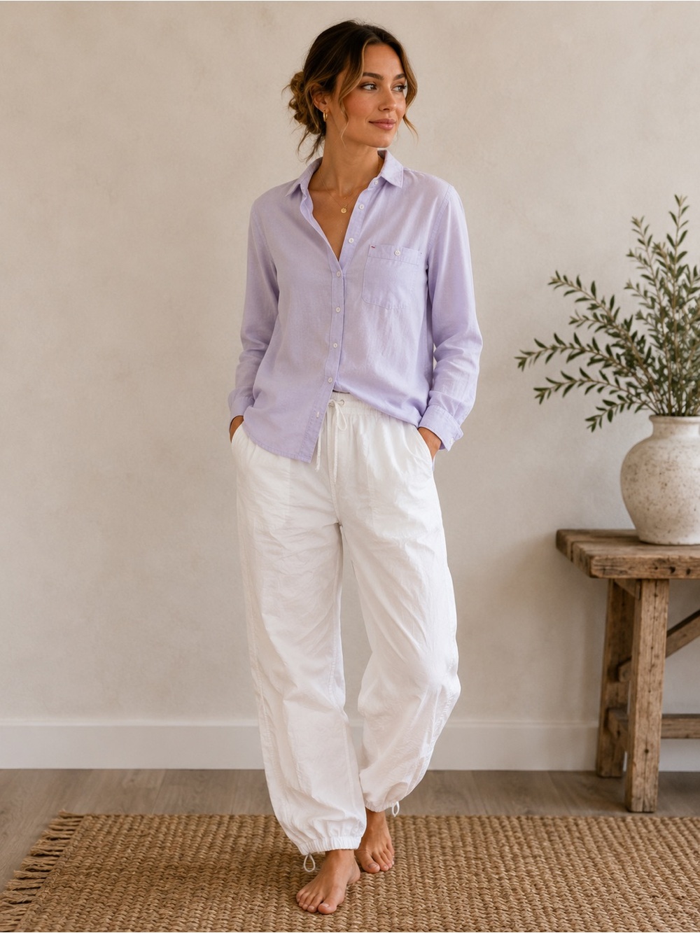 Zara White Drawstring Jogger Pants. BB28
